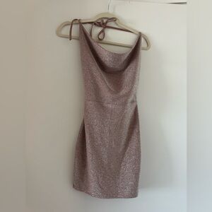 Super down mini open back halter sparkly champagne dress! Size XS! Worn once!